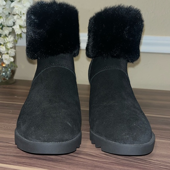 KOOLABURRA ELLADINE BLACK SUEDE FUR WEDGE BOOTS - Picture 10 of 16
